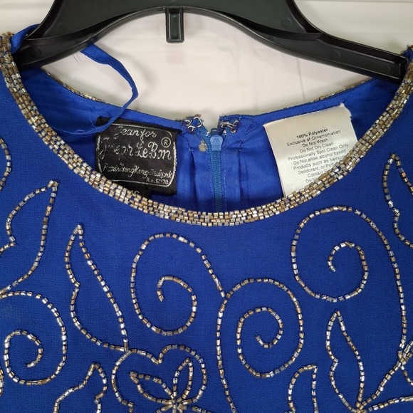 Vtg Jean for Joseph Le Bon Formal Dress Size 16 Blue Beaded Top‎ Flowy Skirt - Picture 6 of 16